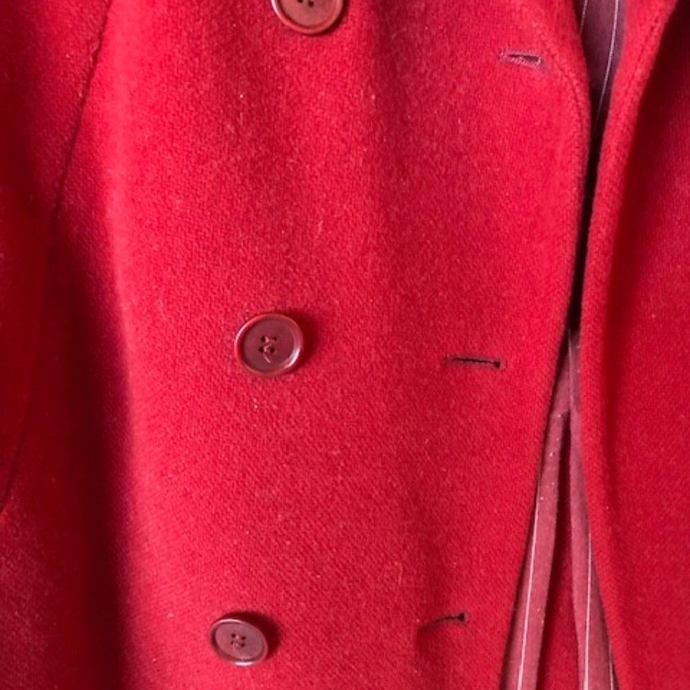 Archival ROMEO GIGLI Red Wool Double-Breasted Long Coat - Pinstripe Lining M/L - Picture 3 of 14